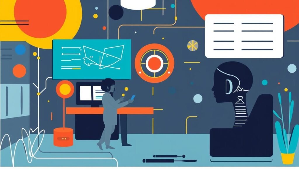 Команда молодих людей біля компютерів, працюють. Білі клавіатури, сучасний офіс, планування. Розробка проєктів.